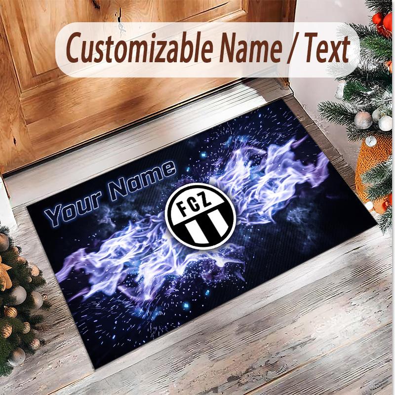 Personalized Crystal Velvet Carpet FC Zürich Pattern Non Slip Floor Rug
