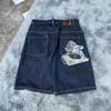 Men's Y2K Retro Hip Hop Embroidered Denim Shorts - High Waist, Casual & Versatile.