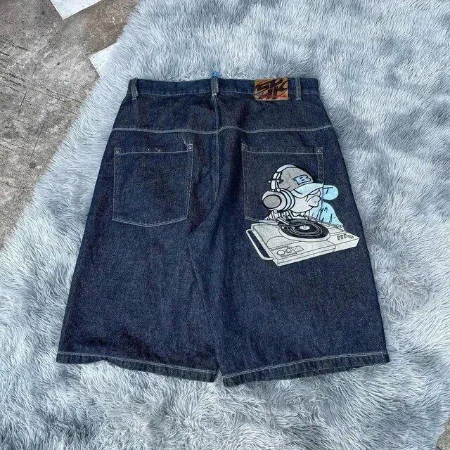Men's Y2K Retro Hip Hop Embroidered Denim Shorts - High Waist, Casual & Versatile.
