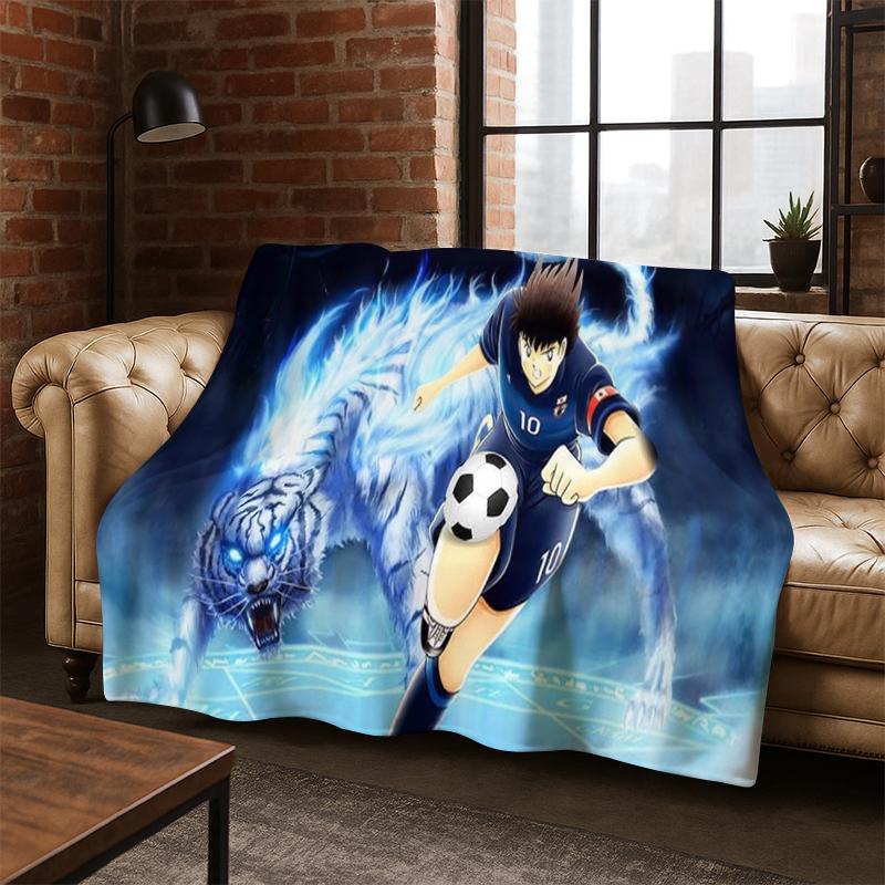 

Anime Captain Tsubasa Soccer Cartoon Flannel Blanket Soft Warm Blanket Throw Blanket for Bedroom Living Room Bed Travel Kids 75x90cm