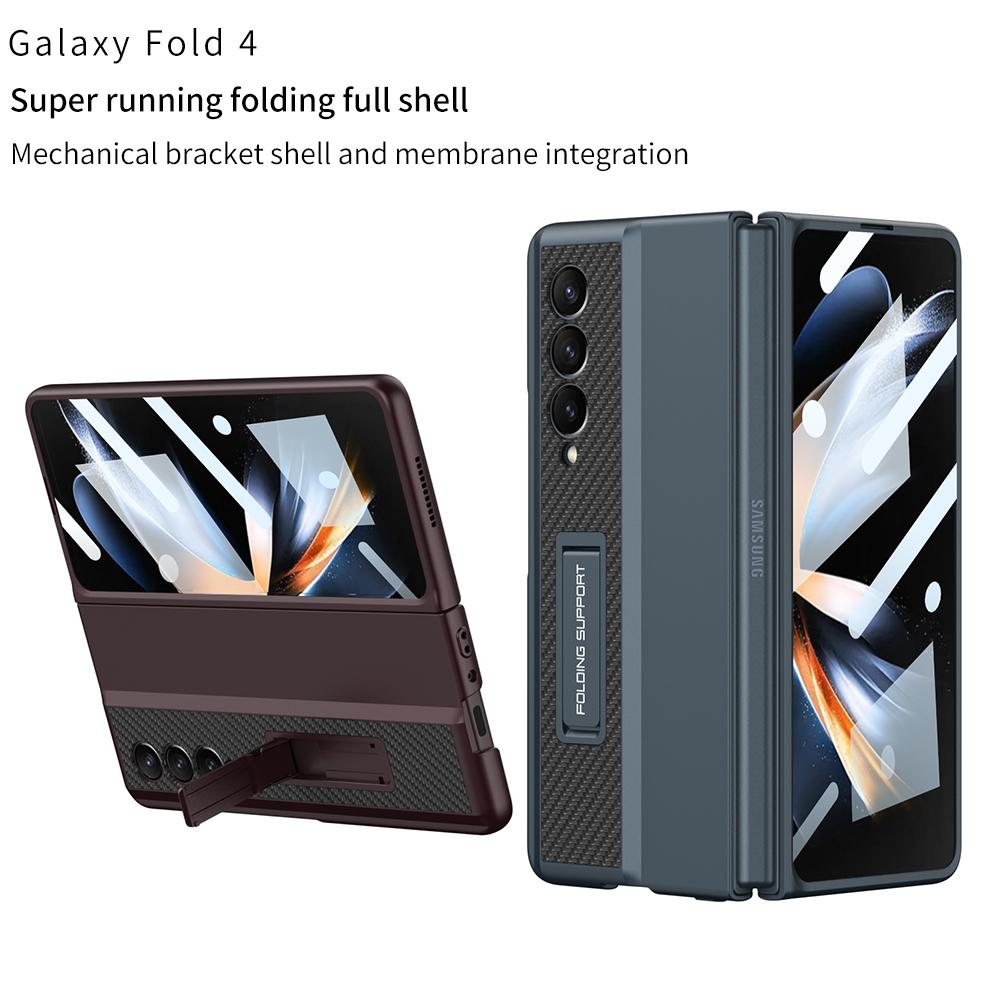 For Samsung Galaxy Z Fold 4 Case Hard Pc Phone Cover With Tempered Glass Screen Protector Bracket For Galaxy Z Fold4