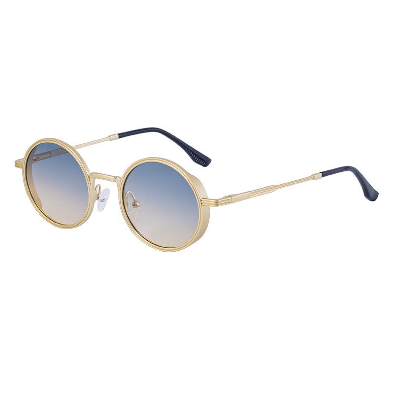 Non-polarized Round Frame Sunglasses for Men with Spring Legs, Retro and High-end Sunglasses, Metal Oval Frame Glasses