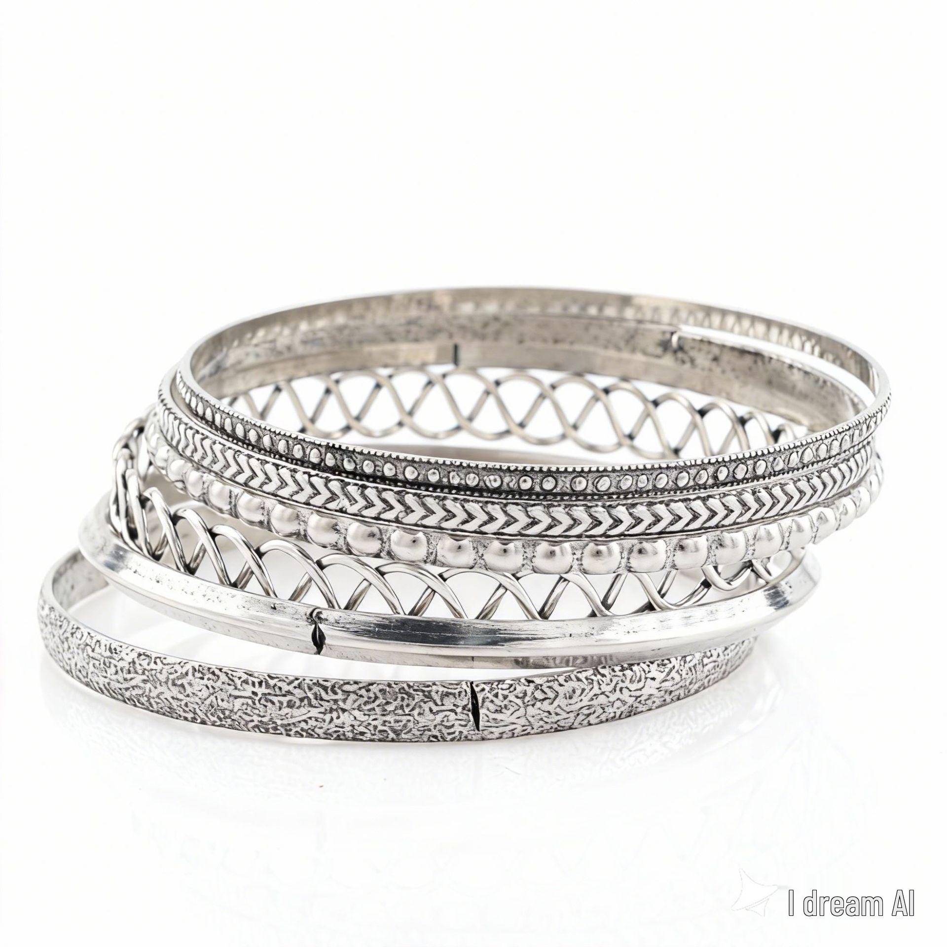 Layered Bohemian Metal Bracelet Set: Retro Mixed & Matched Hollow Rings серебряный