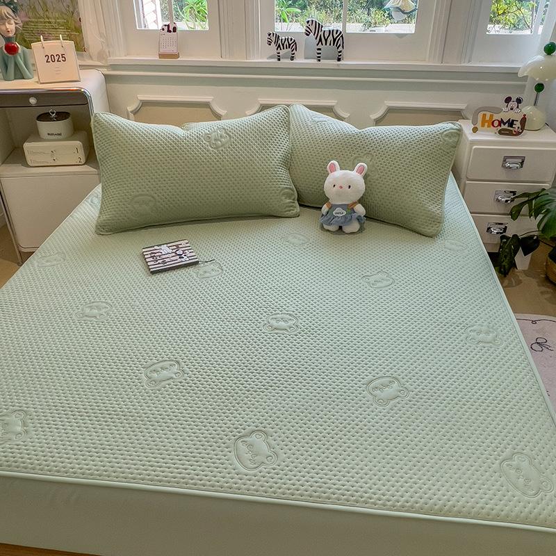 New Quilted Fitted Sheet, Washed Cotton Single Piece All-inclusive Bed Cover, Mattress Protector, Dormitory Single All-inclusive Bed Sheet