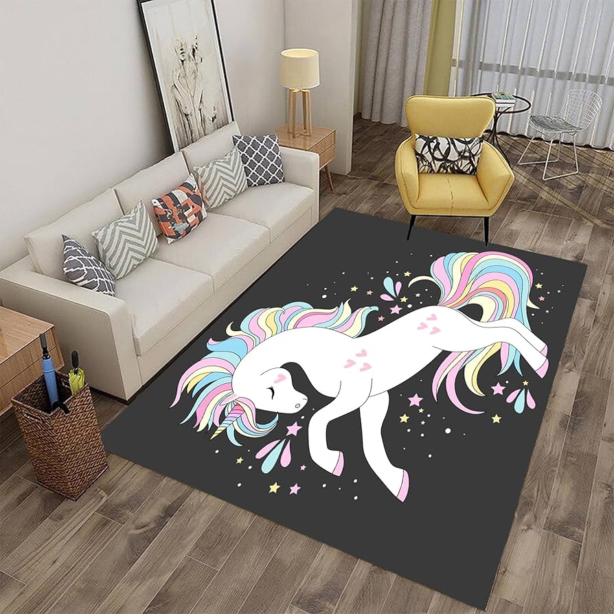 Cartoon Cute Unicorn Printed Carpet Children's Play Rug Hallway Balcony Non-slip Floor Mat Girl Living Room Home Decoration