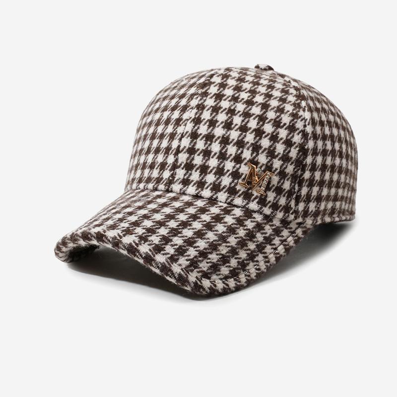Unisex Plaid Wool Blend Baseball Cap Winter Warm Outdoor Sun Shade Hat