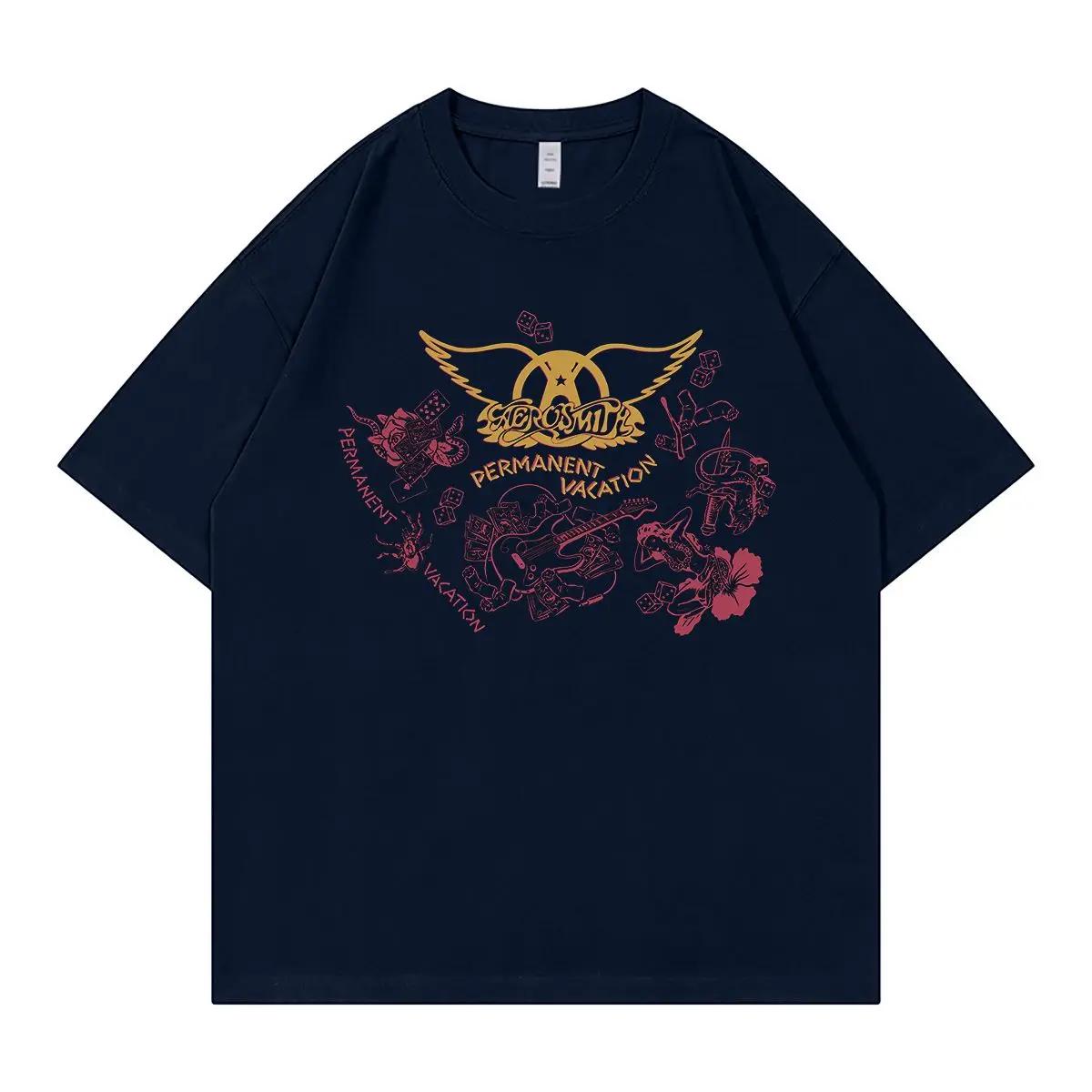 

Винтажная американская футболка группы Aerosmith, уличная повседневная, VTG, с открытыми плечами, свободная, с круглым вырезом, рок, с коротким рукавом M темно-синий