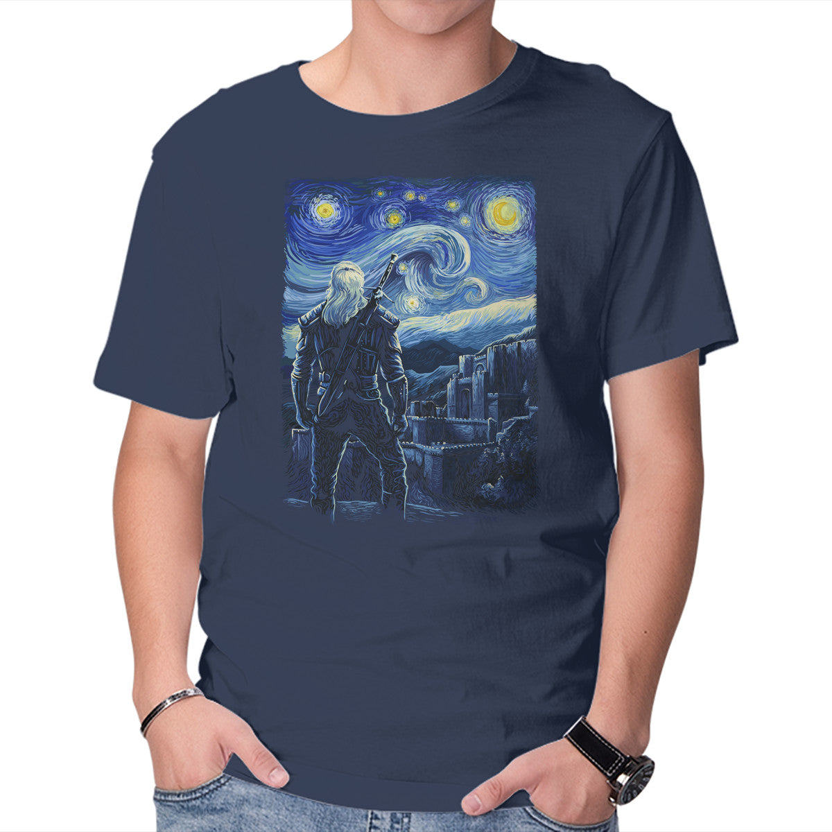 Unisex Crew Neck T-Shirt Starry Kaer Morhen Graphic Short Sleeve Casual Tee XXXL