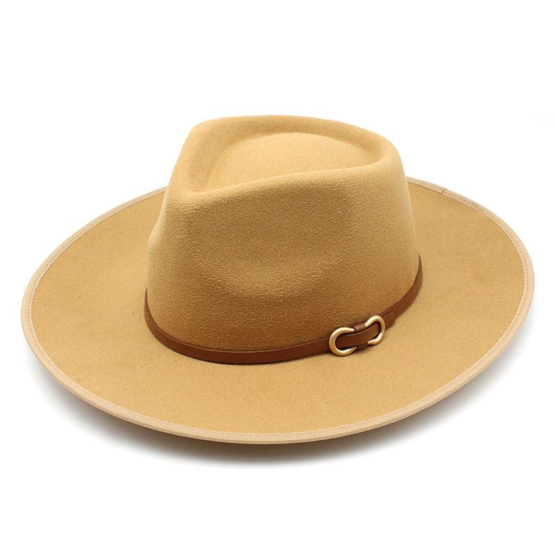 Woolen Top Hat Casual Retro Hemming Flat-Brimmed Hat Atmospheric Versatile Performance Jazz Hat
