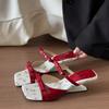 Fashion Pink Bow Wedge Sandals Women's Low-heeled Summer Wear 2025 Summer New High-heeled Slippers
