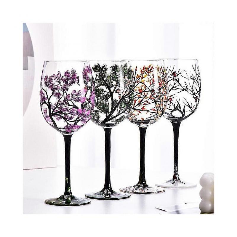 (C)Arbres Quatre Saisons Verres à Vin Calice Verre Imprimé Créatif Pour Vin Bière