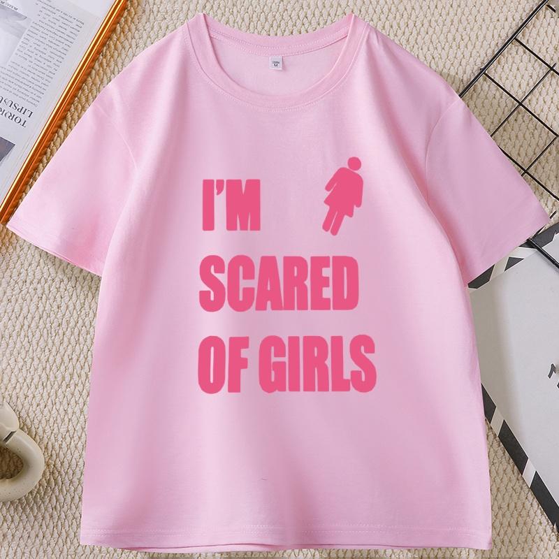 T-shirt Stampata 'Ho Paura Delle Ragazze' Casual Cotone Manica Corta Girocollo Unisex Y2k Streetwear Abbigliamento Unisex Maglietta Larga Top