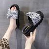 Rhinestone Slippers Women's Thick-soled Summer 2025 New Fashion Bow Soft-soled Cool Slippers Wear Beach Shoes Ins Tide