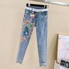 Sommer Mode Frauen Lose Stickerei Kurzarm Top und Cropped Jeans Anzug Casual Zwei-stück Set Weibliche Plus Größe