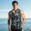 Men's Fashion Printed Sleeveless Lapel Button-Down Shirt Vest Top