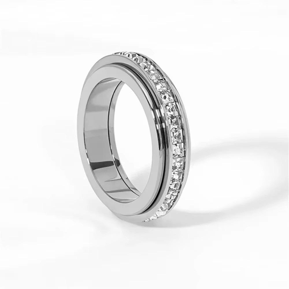 

Fashion Accessory Single Row Square Zircon Ring Sparkling Crystal Jewelry Accessories Wedding Rings Geometric Ring Women Girls 6 серебряный