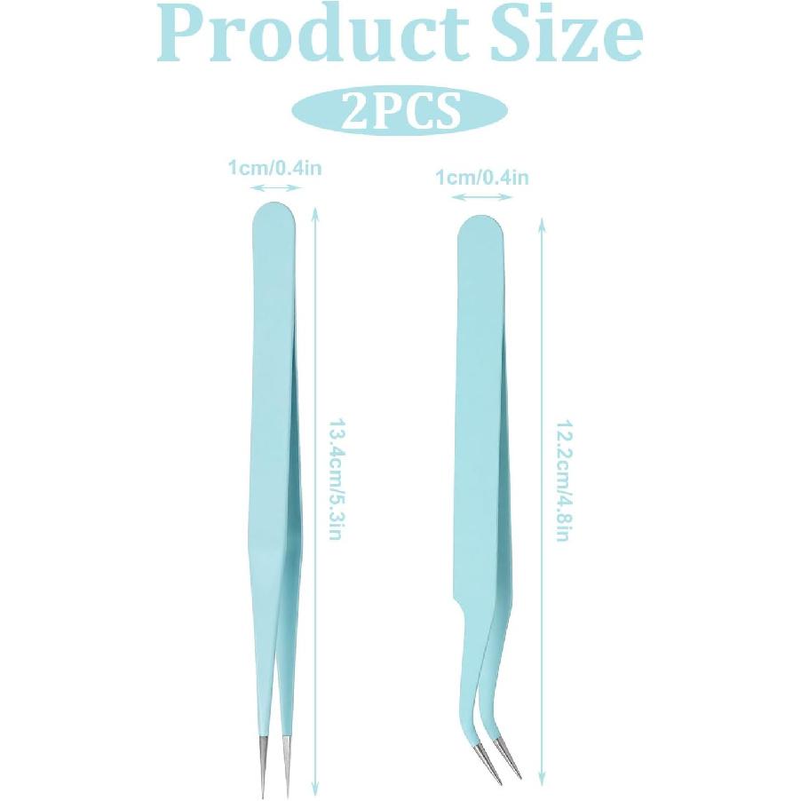 2 Pieces Sticker Tweezers, Precision Craft Tweezers Stainless Steel Straight and Curved Needle Nose Tweezer Set for Crafting, Jewelry Making,