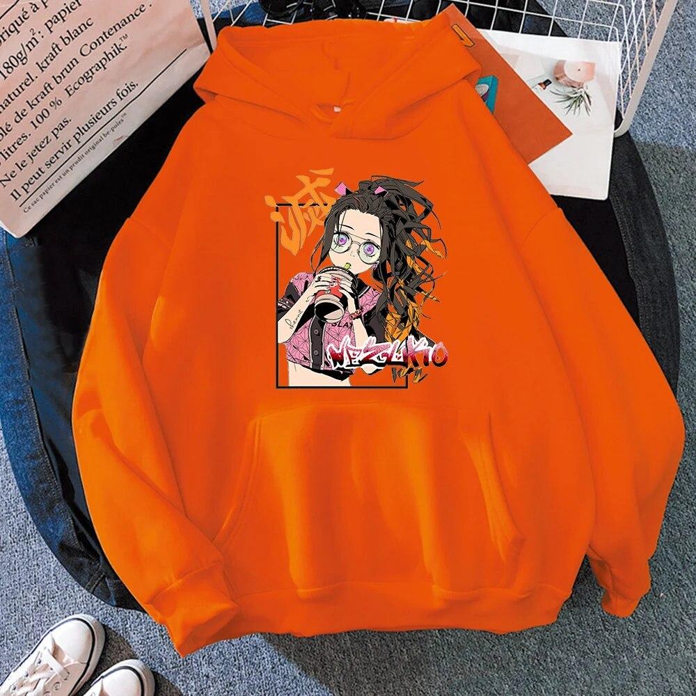 Oversized Hoodies Unisex Women Pullover Kawaii Anime Graphic Casual Hooded Kamado Nezuko Hoodie Unisex Demon Slayer Hoody Tops Unisex Hoodie