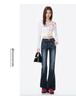 Blue-Gray Low-Waisted Slim Fit Flared Jeans for Women - Autumn Design