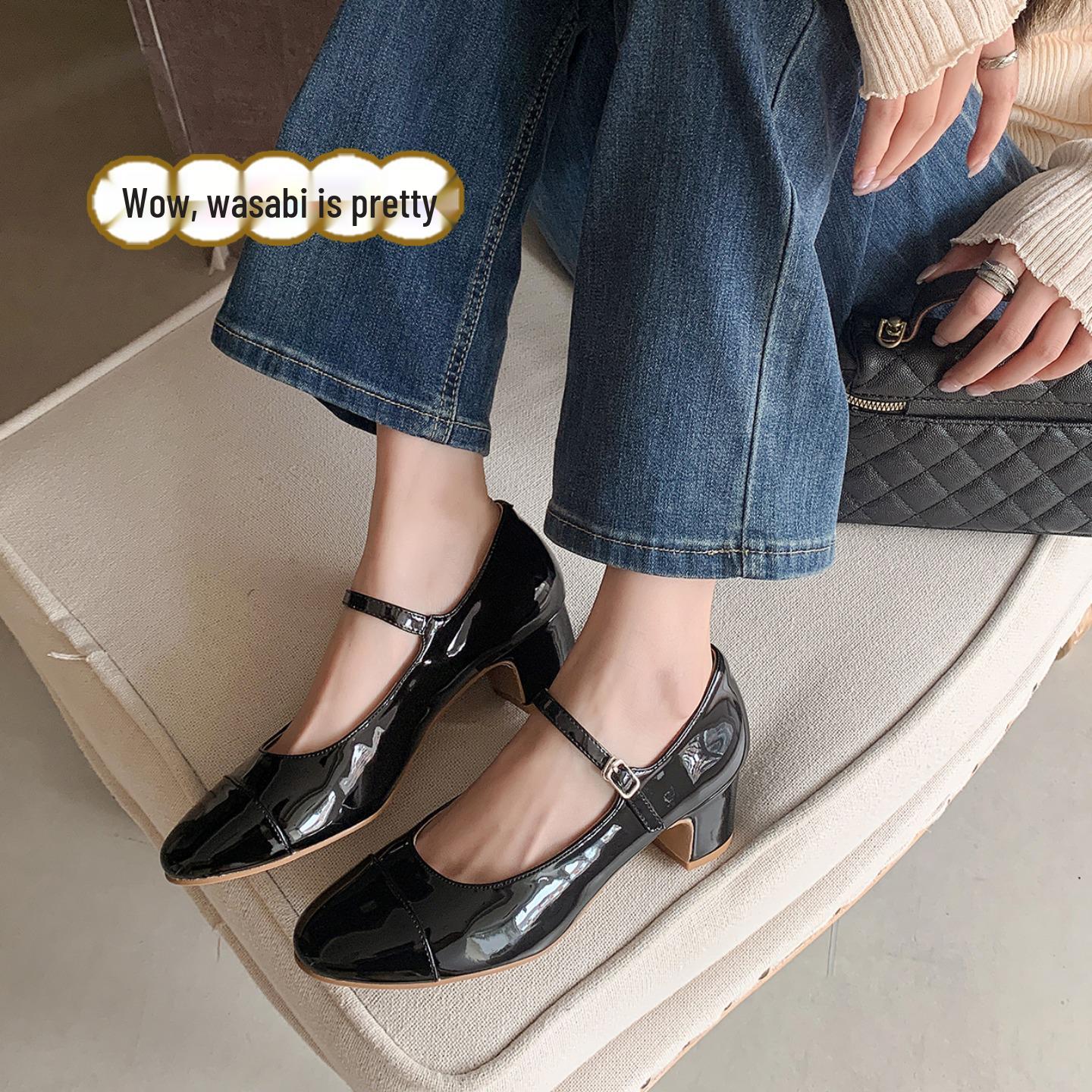 

Осенние туфли Мэри Джейн из лакированной кожи ягненка в стиле колор-блок, массивный каблук 5 см 34