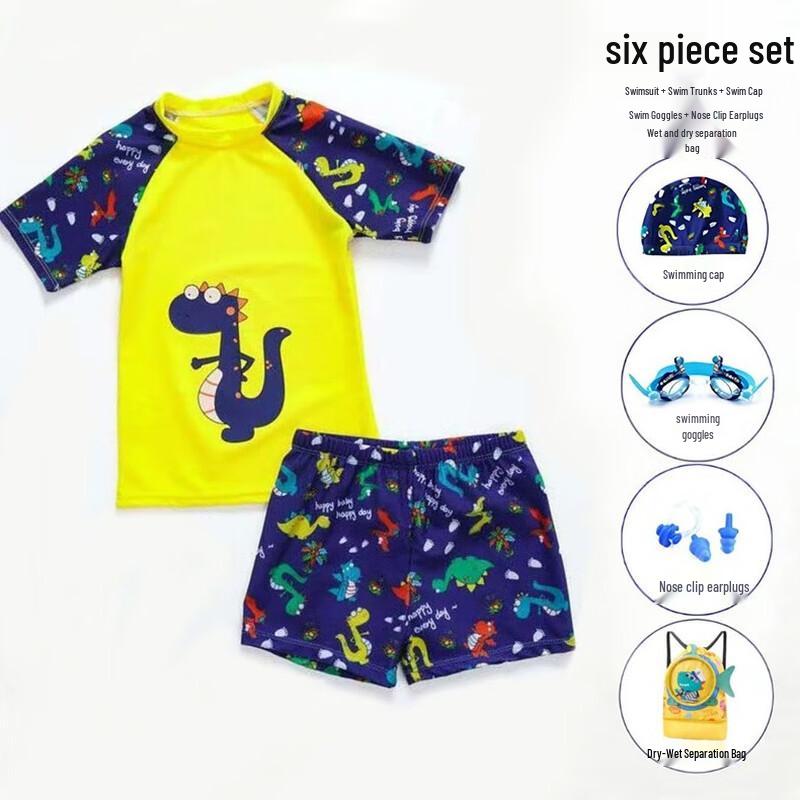 KND Boys  Cartoon Dinosaur 6-Piece Two-Piece Swimsuit Set