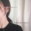 Seiko Coco Style Women's Square Black Leather Stud Earrings with Full Diamond Double C Design
