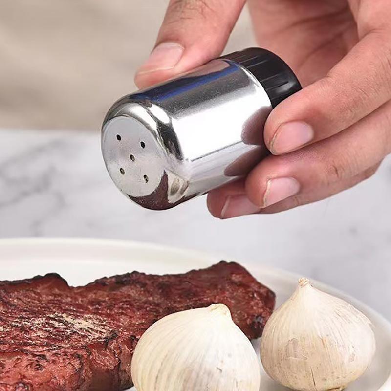 Nerezové dózy na koření, grilovací slánka, pepřová láhev na koření, domácí koření, úložná nádoba na kuchyňské doplňky