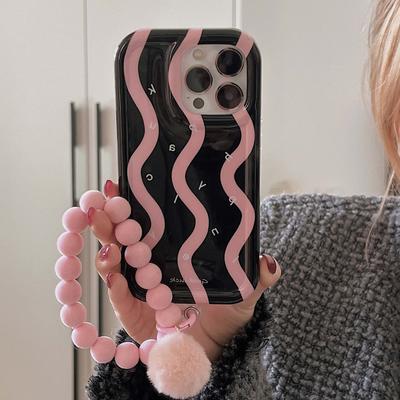Pink Happy Lucky Nice Shockproof Bracelet Pendant Cute Ins Jane Phone Case For Iphone 11 13 Promax 12 14 Pro Max Back Capa