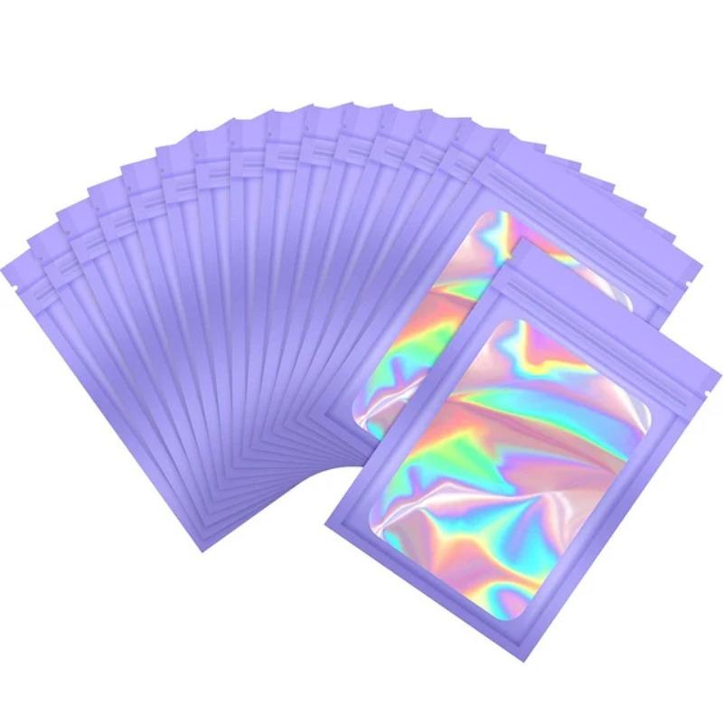 50 Adet Koku Geçirmez Mylar Torbalar Tekrar Kapatılabilir Koku Geçirmez Torbalar Küpeler Yüzükler Mücevher Telefon Kılıfı Kozmetik Depolama Holografik Ambalaj