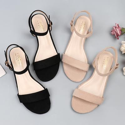 Sandálias Femininas Novas Moda Retrô Verão Fivela de Cinto Estilo Fada Moda Salto Baixo Bico Aberto Salto Quadrado Luxo Respiráveis