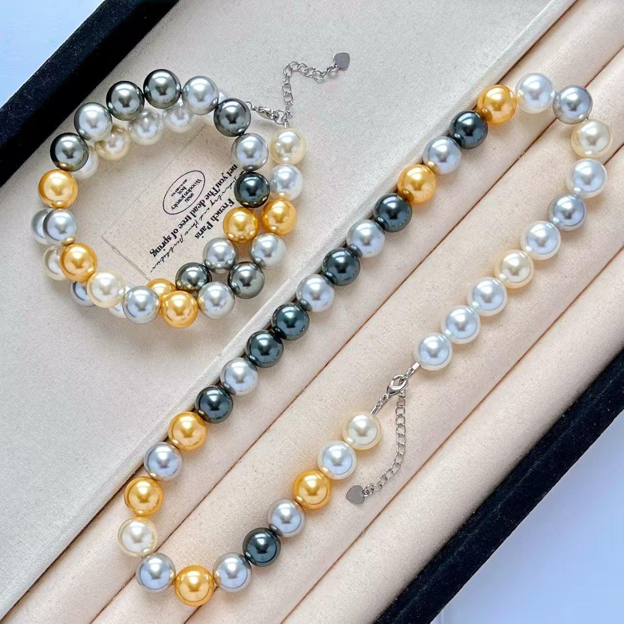 

12Mm Vintage Design Sense Mixed Color Candy Faux Crystal Pearl Collarbone Chain Necklace
