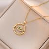 Punk Evil Eye Zircon Circle Pendant Necklace for Women Men Gold Silver Color Stainless Steel Chain Gothic Jewelry Gift for Lover