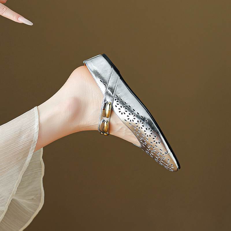 Krazing Pot Cow Skin Mules Round Toe Size 42 Low Heels Slip On Light Shoes Increased Hollow Style Autumn Pumps