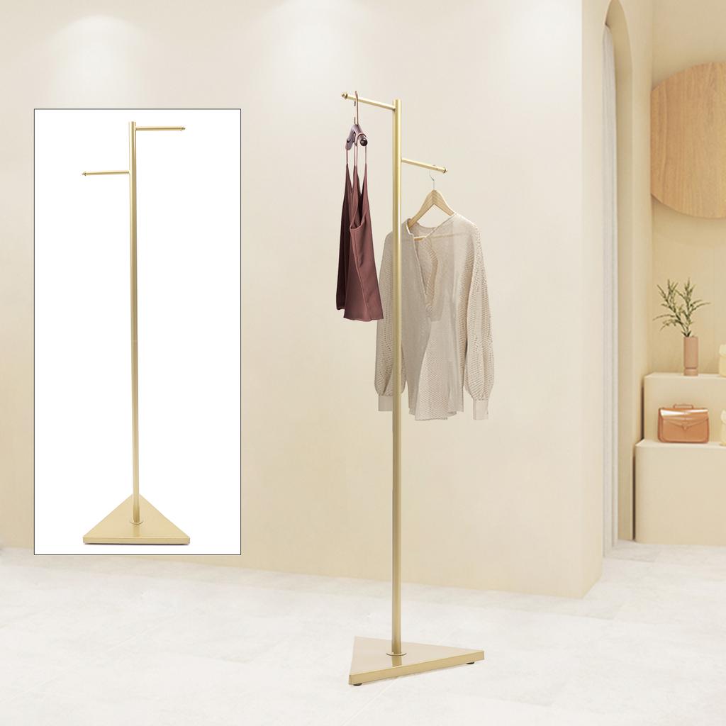 Elegant Gold Coat Rack with Sturdy Triangle Base, Space-Saving Standing Garment Hanger, 61/66.9 Inch Height, 17.7 Inch Wide Base