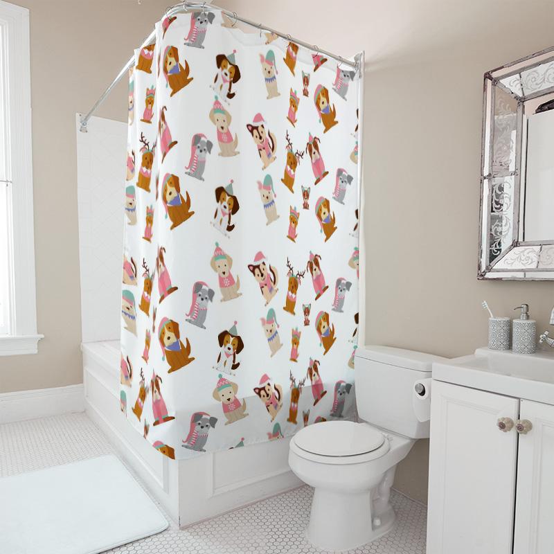 TU Cute Puppy Shower Curtain Set Waterproof Farmhouse Dog Pattern Bathroom Decor Modern Fabric Backdrop Vintage Pet Lover Gift
