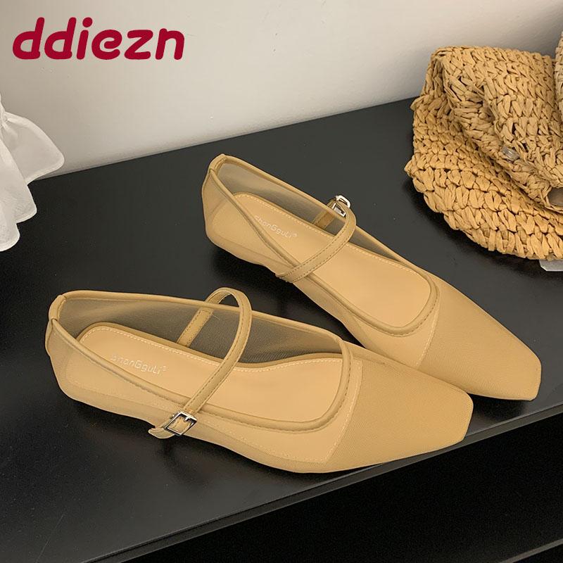 Fashion New 2025 Fashion Shallow Women Mary Janes Lolita Shoes Female Buckle Strap Footwear Mesh Breathable Ladies Ballet Flats Shoes