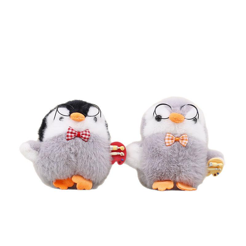Little Plush Penguin Keychain With Glasses Designed With A Checkered Bow Tie