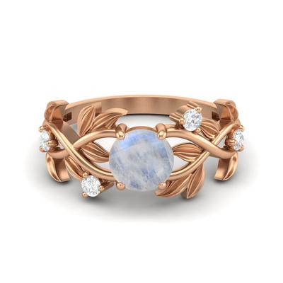 6MM Round Moonstone Gemstone 925 Sterling Silver Rose Plated Solitaire Ring