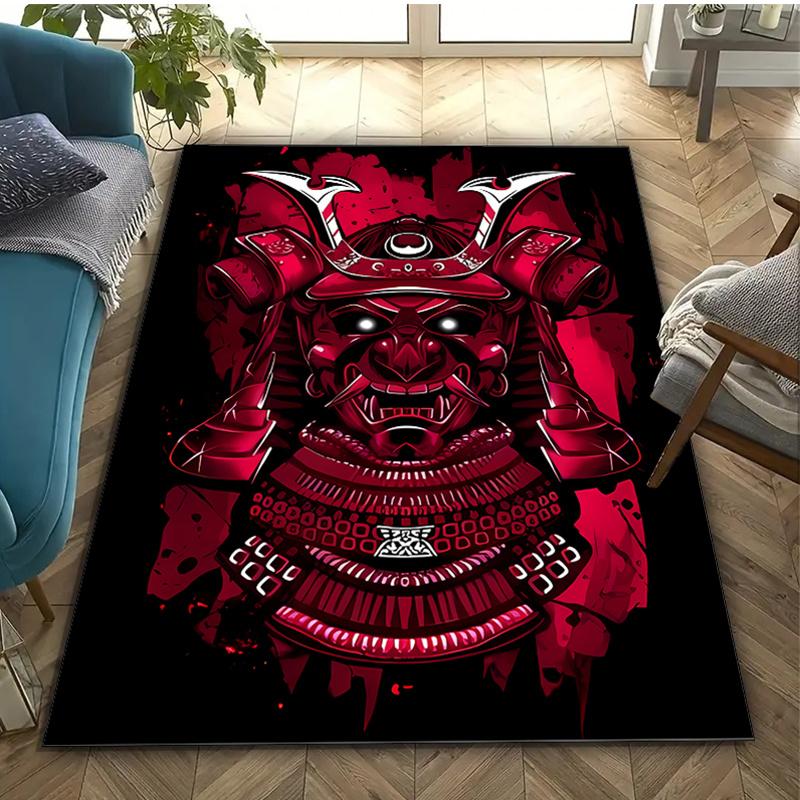 Kristall Samt Japanisches Samurai Design Teppich für Schlafzimmer und Wohnzimmer Heimdekoration, Rutschfeste Matte für das Bett.