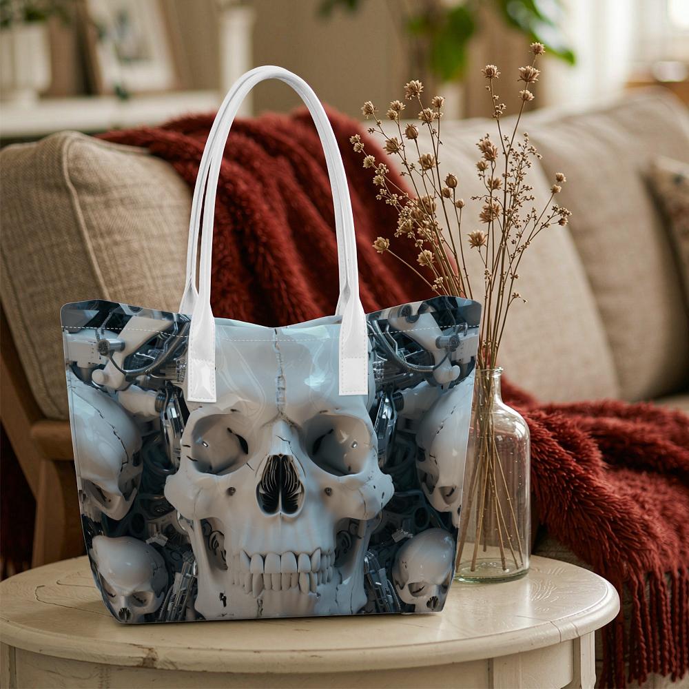Gothic Skull Print Tote Bag for Women Daily Use Fashionable Shoulder Bag for Casual Outing