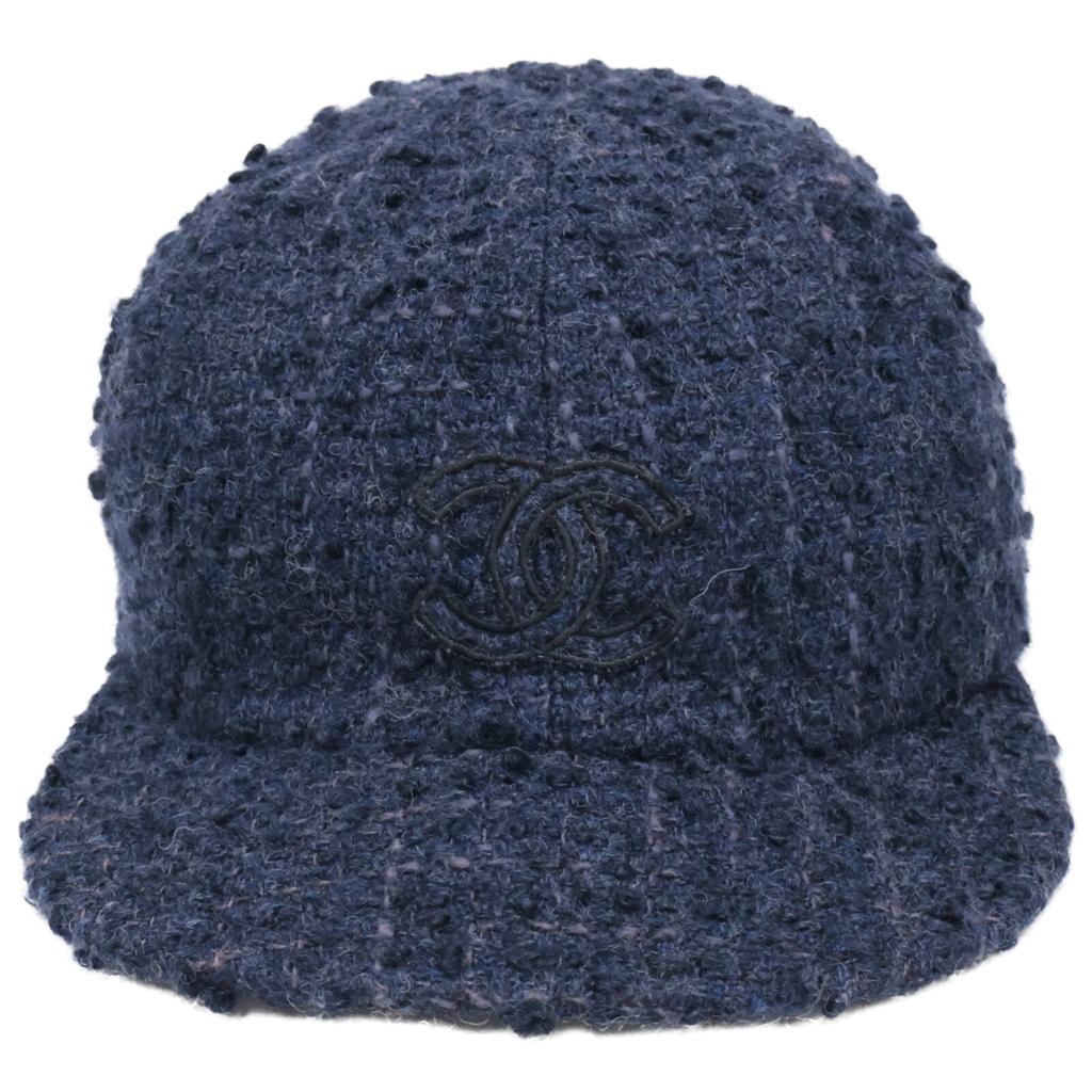 Chanel 22AW AA8562 CC Logos Tweed Cap Hat M NavyUsed