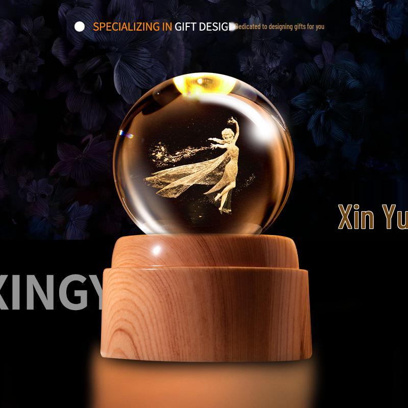 Creative Rotating Crystal Ball Night Light: Decorative Craft for Bedroom Atmosphere and Festive Gift.
