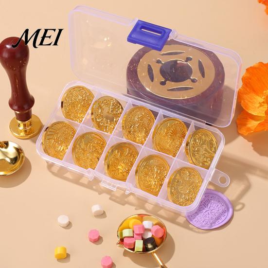 Decorative Stamp Replacement 10 Pcs Wax Seal Head Replacements, Vintage Flower Pattern Sealing Retro Handbook Embellishment Brass Heads for Envelope,