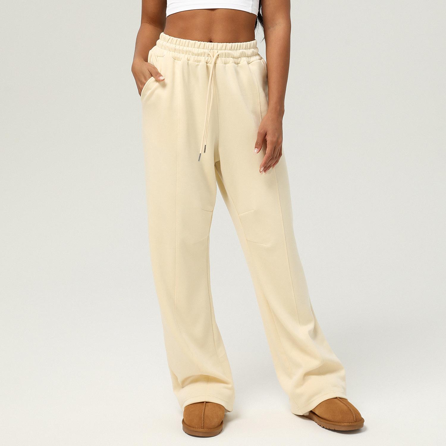 Women s Drawstring High Waist Wide Leg Pants Loose Fit Solid Color Draped Casual Workout Straight Leg Yoga Trousers S