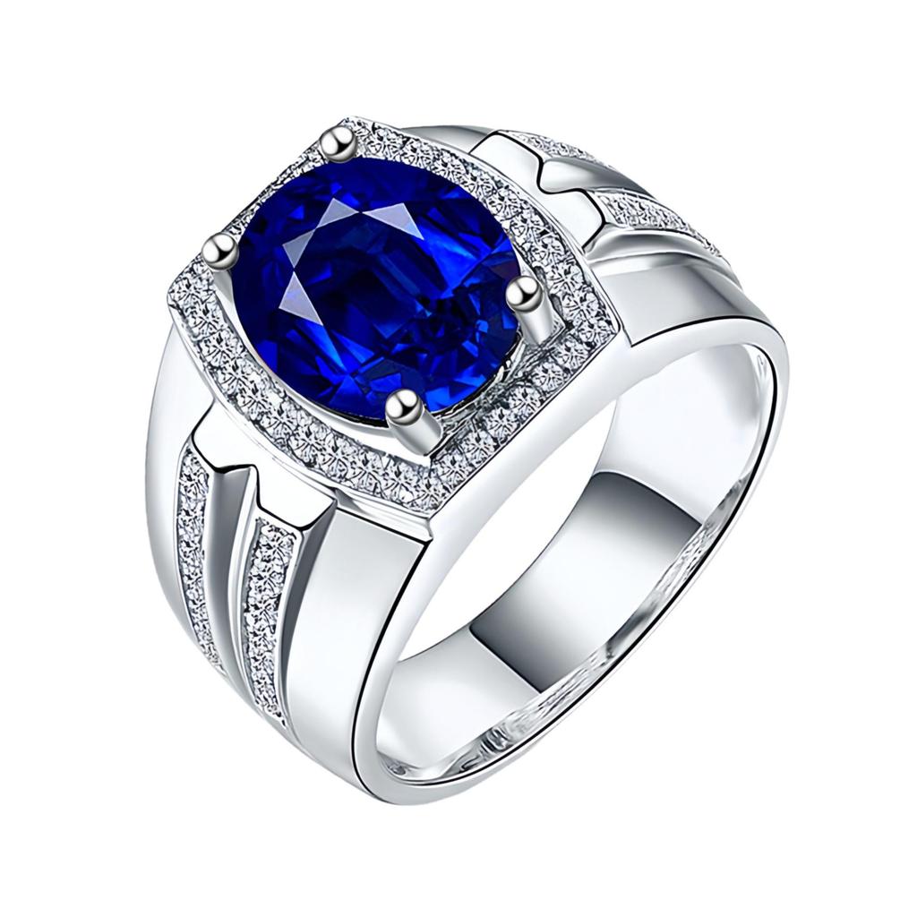 Heiß verkaufter Herrenring mit Diamant und Saphir - 18K Vergoldet