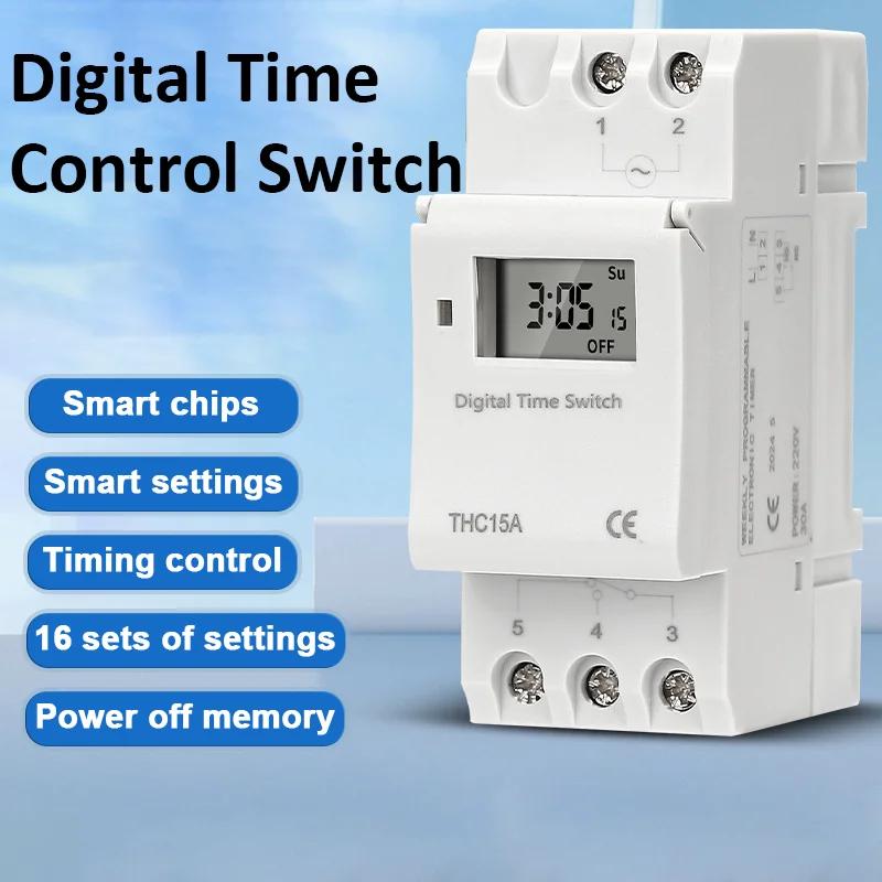 Guide Rail Type Time Control Switch 220V Digital Timer Switch Weekly Programmable Time Relay Control Timer 16 Groups of Settings