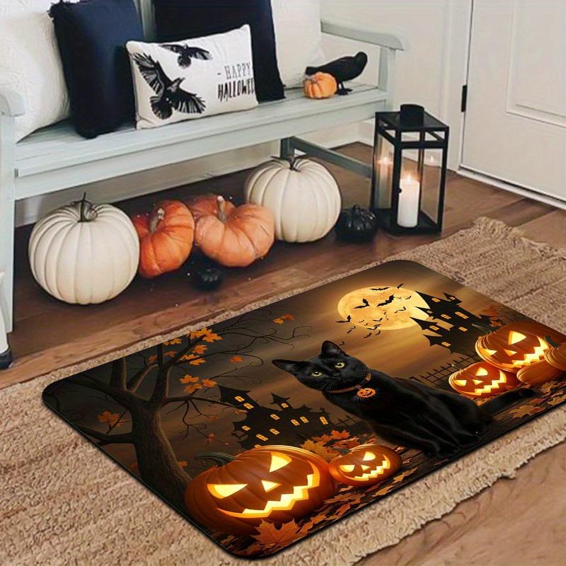 VIKAMA Large Halloween Carpet Black Cat Spooky Castle Carpet Entrance Doormat Rug For Bedroom Carpet For Living Room Home Decor