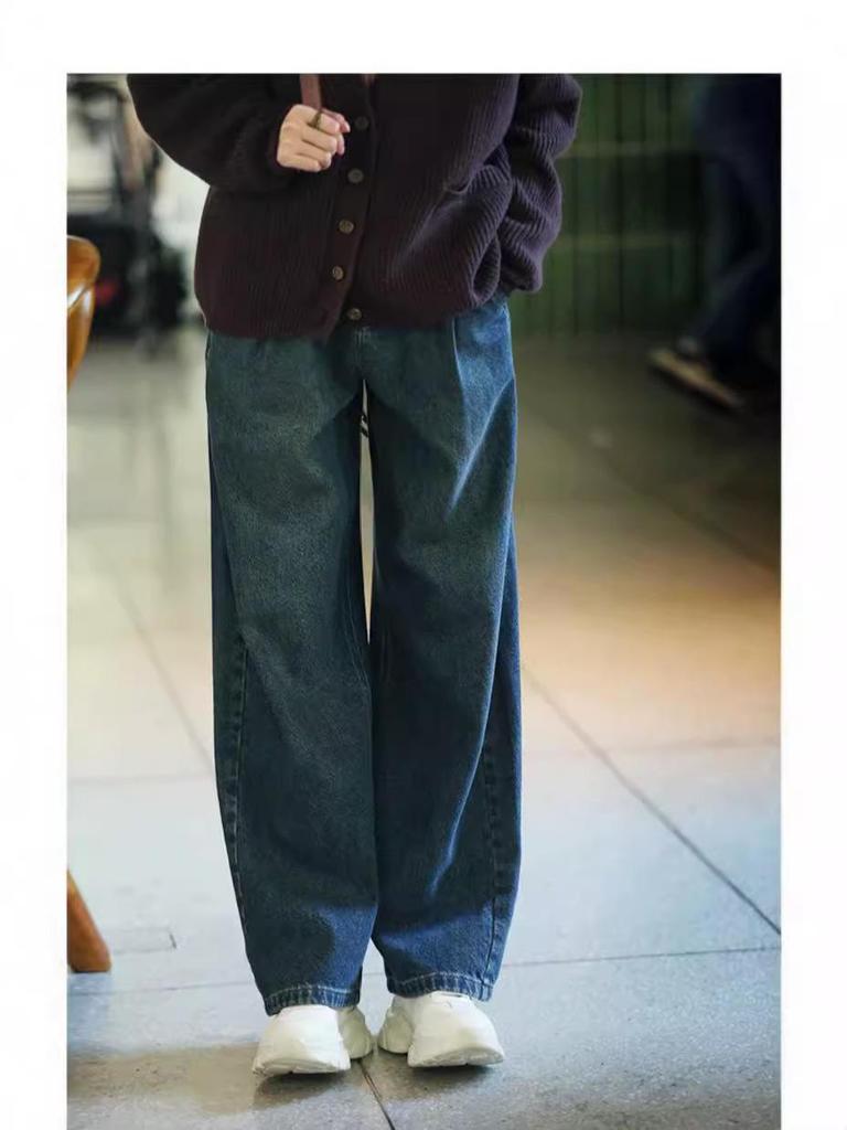 Women's High-Waisted Wide-Leg Jeans - 2025 Retro Hepburn Style for Autumn/Winter