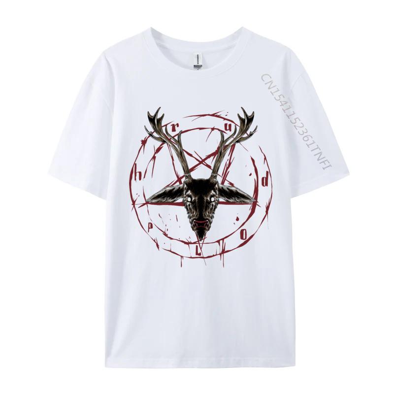 Satanic Reindeer Pentagram Anti Christmas Satan T-Shirt For Men Pure Cotton Tshirt Geek Nerd Gift Top Tee