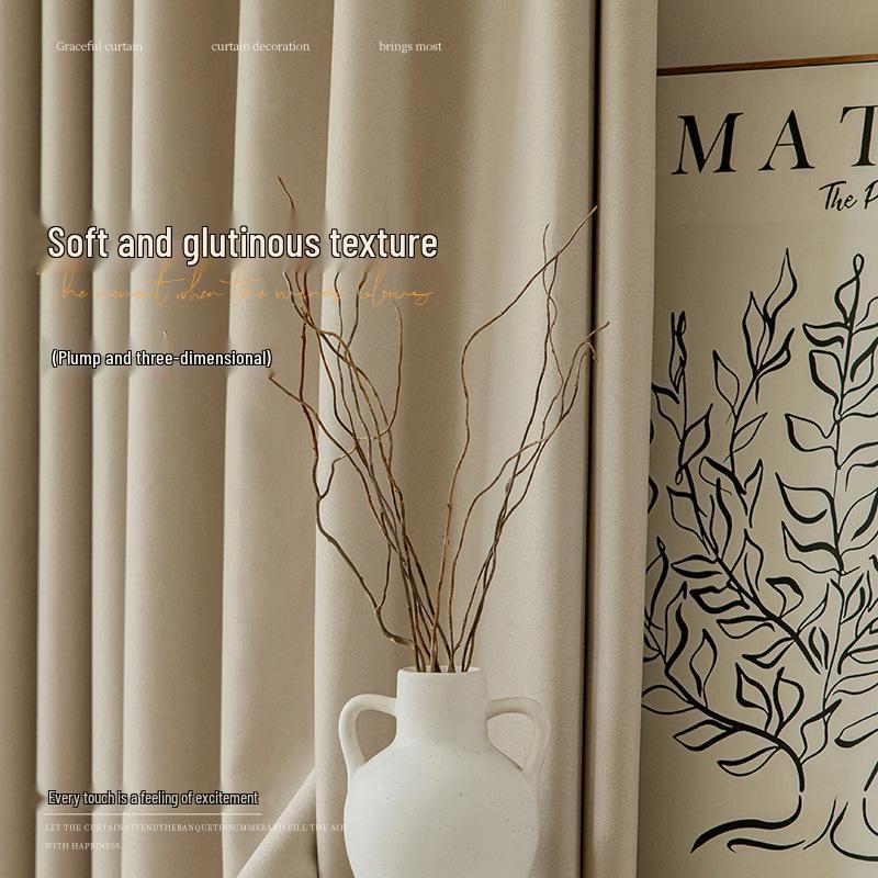 Cortinas de Chenille Nórdicas Francesas de Alta Qualidade para Chá com Leite: Proteção Solar Ultra e Isolamento para Sala de Estar/Sombreamento para Janelas de Sacada de Quarto Japonês